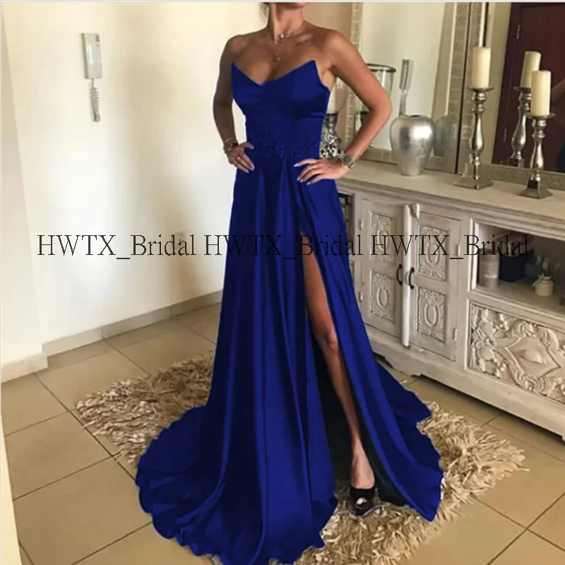 HWTX_Bridal, черные длинные платья для выпускного вечера, Индивидуальные Сексуальные Платья с высокими разрезами, а-силуэт, бордовое, королевское, синее атласное вечернее платье, официальное вечернее платье