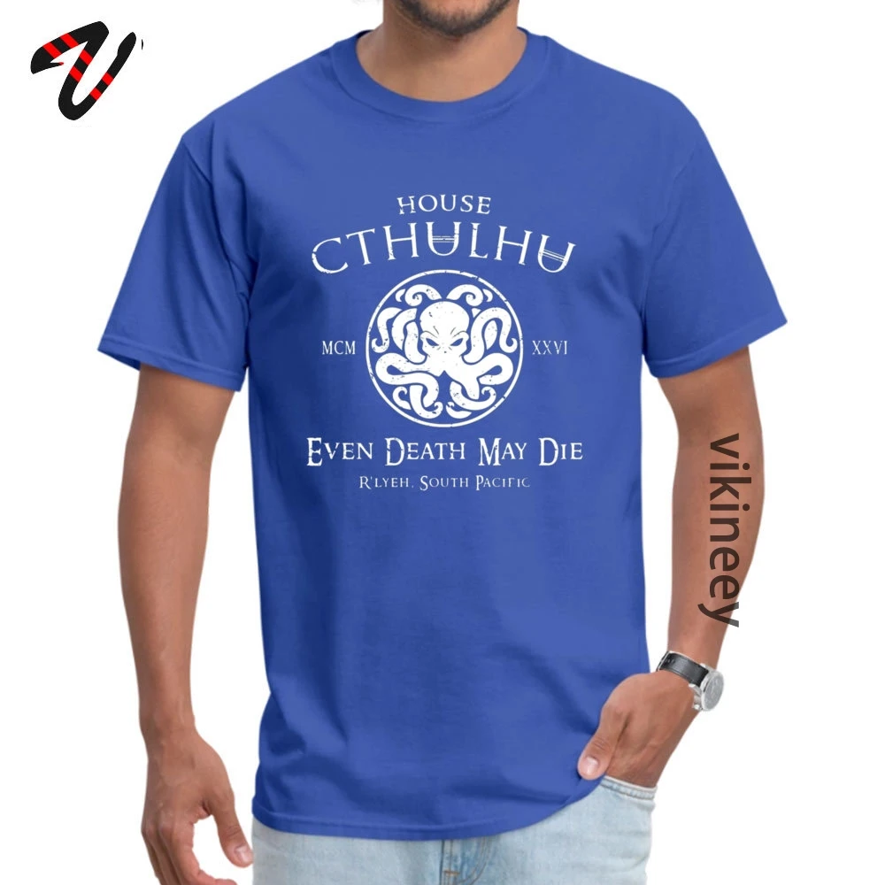 House Cthulhu On Sale Custom T Shirts Round Neck Cotton Fabric Short Sleeve Tops Shirt for Men Clothing Shirt NEW YEAR DAY House Cthulhu 7362 blue