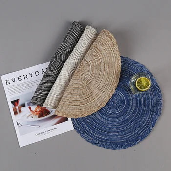 

4Pcs/Set Pure Color Round Design Table Mat Kitchen Accessories Lace Cotton Yarn Ramie Nordic Style for Household