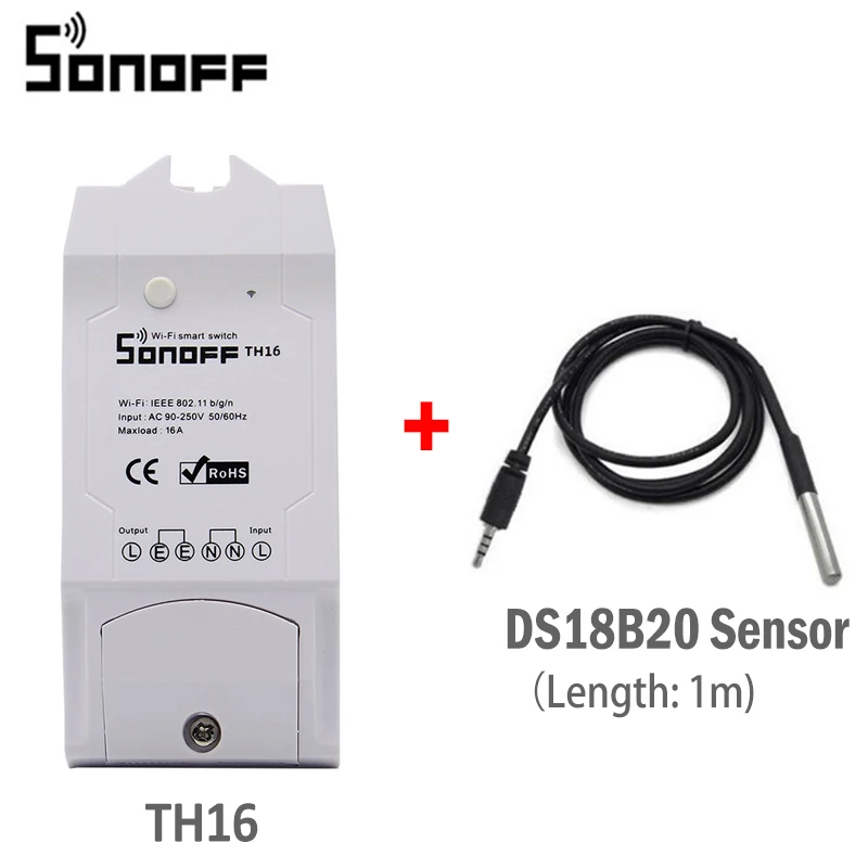 Sonoff TH16 16A умный Wifi переключатель для мониторинга температуры и влажности умный переключатель домашний комплект автоматизации работает с Alexa Google Home - Цвет: TH16 add DS18B20