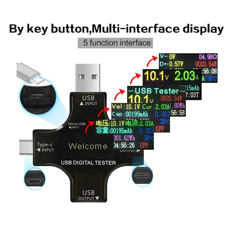 Тип-c USB тестер Bluetooth зарядный детектор постоянного тока Напряжение монитор перегрузки сигнализация мобильный телефон планшет безопасные инструменты для зарядки