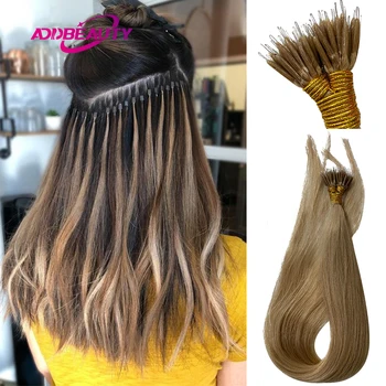 

Straight Nano-Ring Hair Extensions 1g/pcs 50pcs/Set Keratin Capsules Micro Rings Remy Human Hair Natural Brown 613 Blonde Color