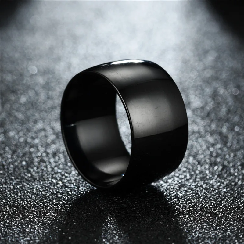 Wide 12mm Glossy Titanium Steel Men's Ring - Elegant and Bold Fine Jewelry