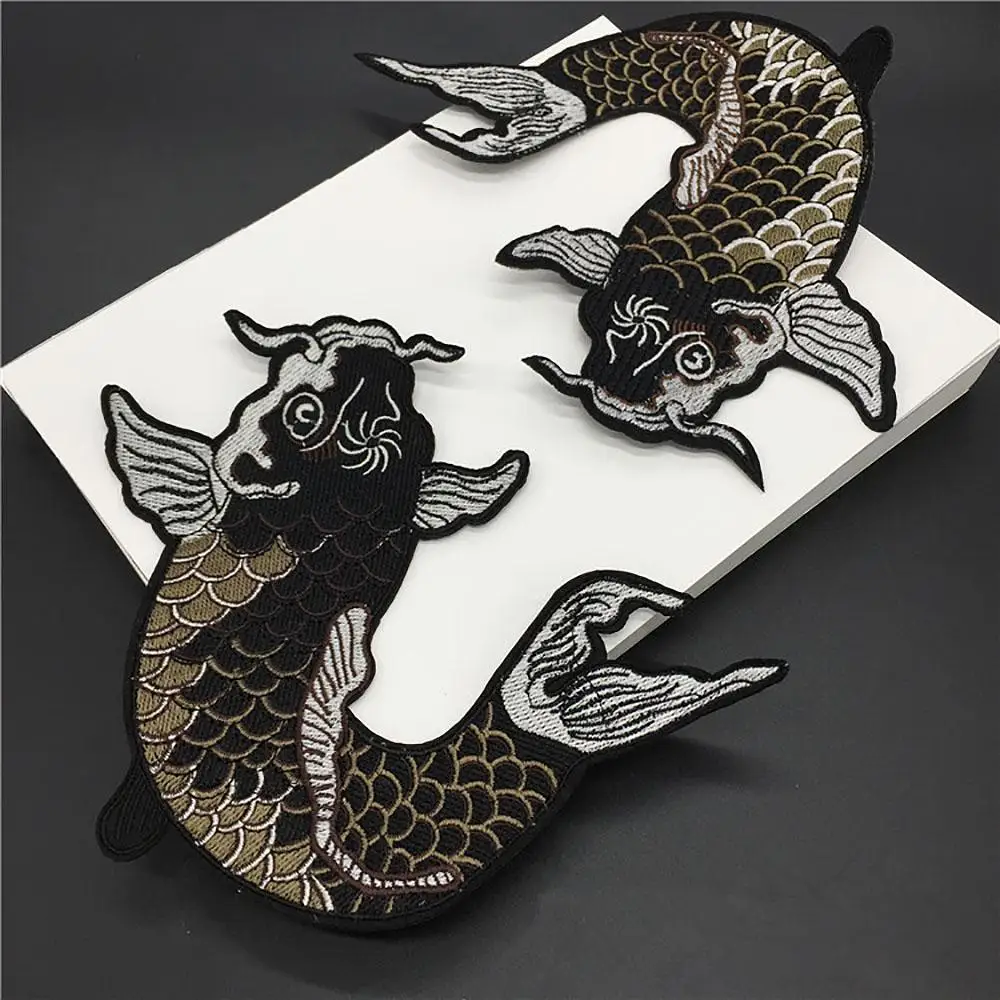 

Patches 2pcs carp fish embroidered iron-on/sewing cloth applique badge