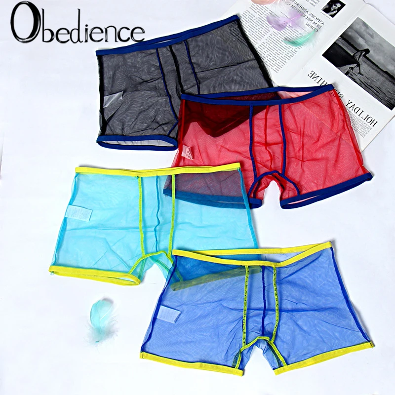 Flash cool fluorescent shorts mesh yarn men's underwear sexy transparent underwear