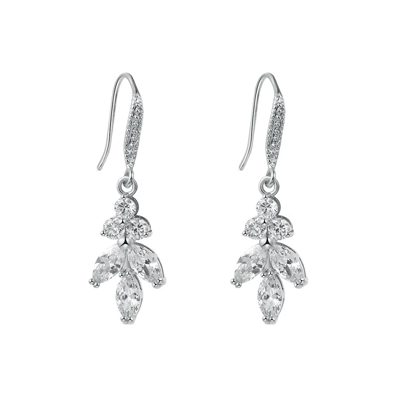 Very Shiny Cubic Zirconia Crystal Flower Drop Wedding Bridesmaid Earring UK New