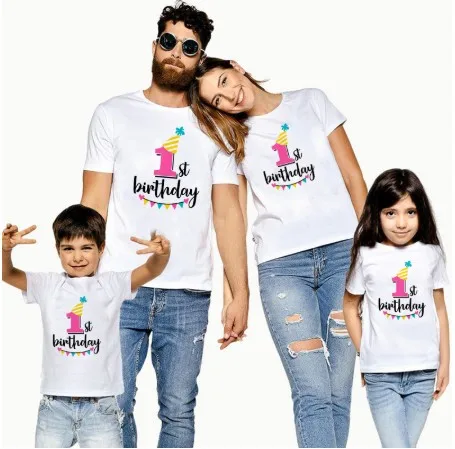 Gran venta 1PC es mi primer cumpleaños familia juego ropa mamá papá e hija camisetas de hijo trajes de bebé niña niño KT-2244 glLkLwDzM