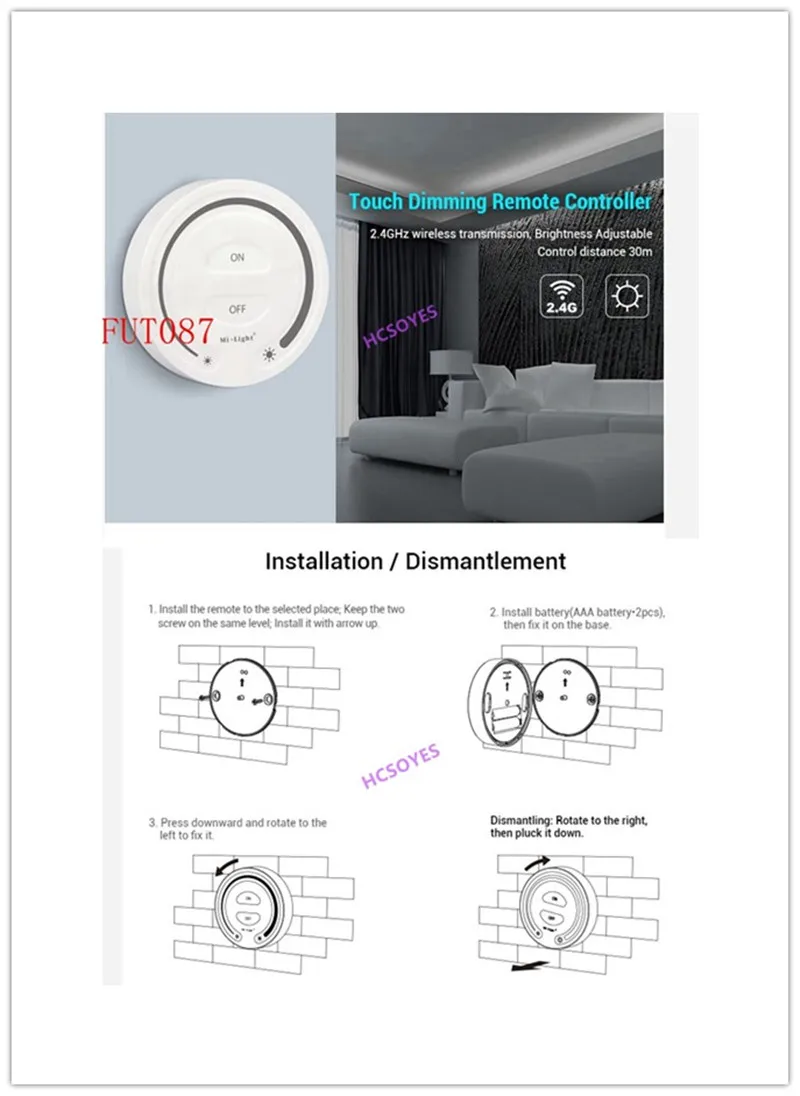 Mi светильник 2,4 GHZ FUT087 беспроводной Транс mi ssion сенсорный Dim mi ng пульт дистанционного управления используется для PL1 Dim mi ng 0/1~ 10V драйвер питания