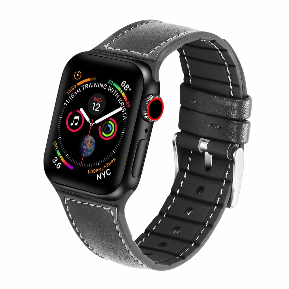 Ремешок для apple watch 42 мм 43 мм iWatch 5 ремешок 44 мм 40 мм Натуральная кожа+ Силиконовый ремешок для часов Браслет apple watch 5 4 3 2 44 - Цвет ремешка: black