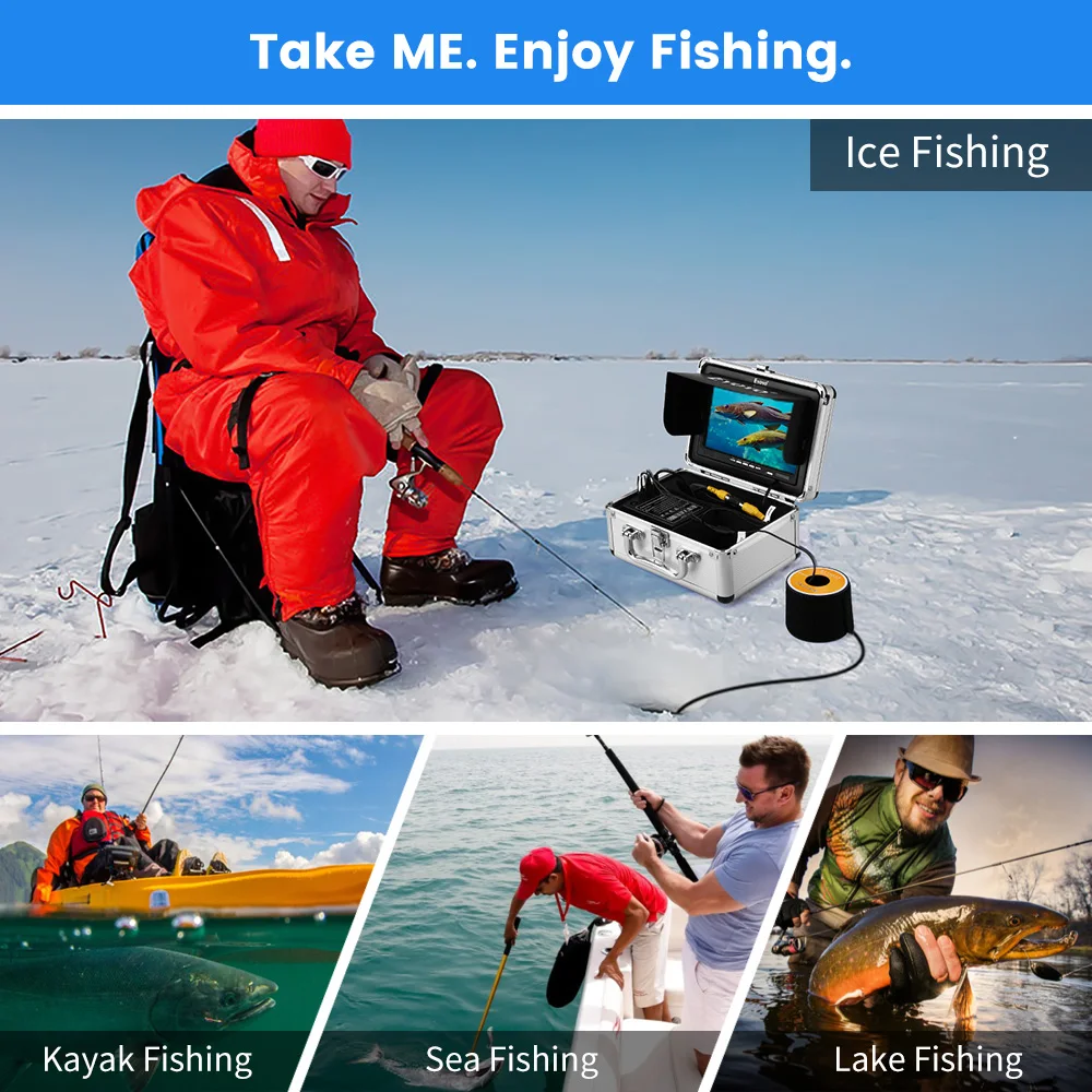 Eyoyo EF07H 7" Underwater Fishing Camera Fishing Camera Fish Finder Upgrated 720P Camera 12 IR Lights with 1024x600 IPS Monitor