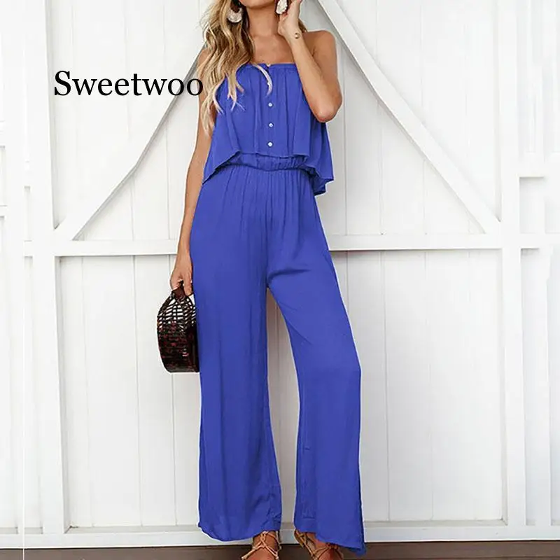 Casual elegant Solid Color jumpsuit summer overalls for women  Women's Loose Strapless Trousers Summer Romper Jumpsuit stylish women jumpsuit lace spaghetti straps elegant solid color v neck sleeveless romper for office lady overalls