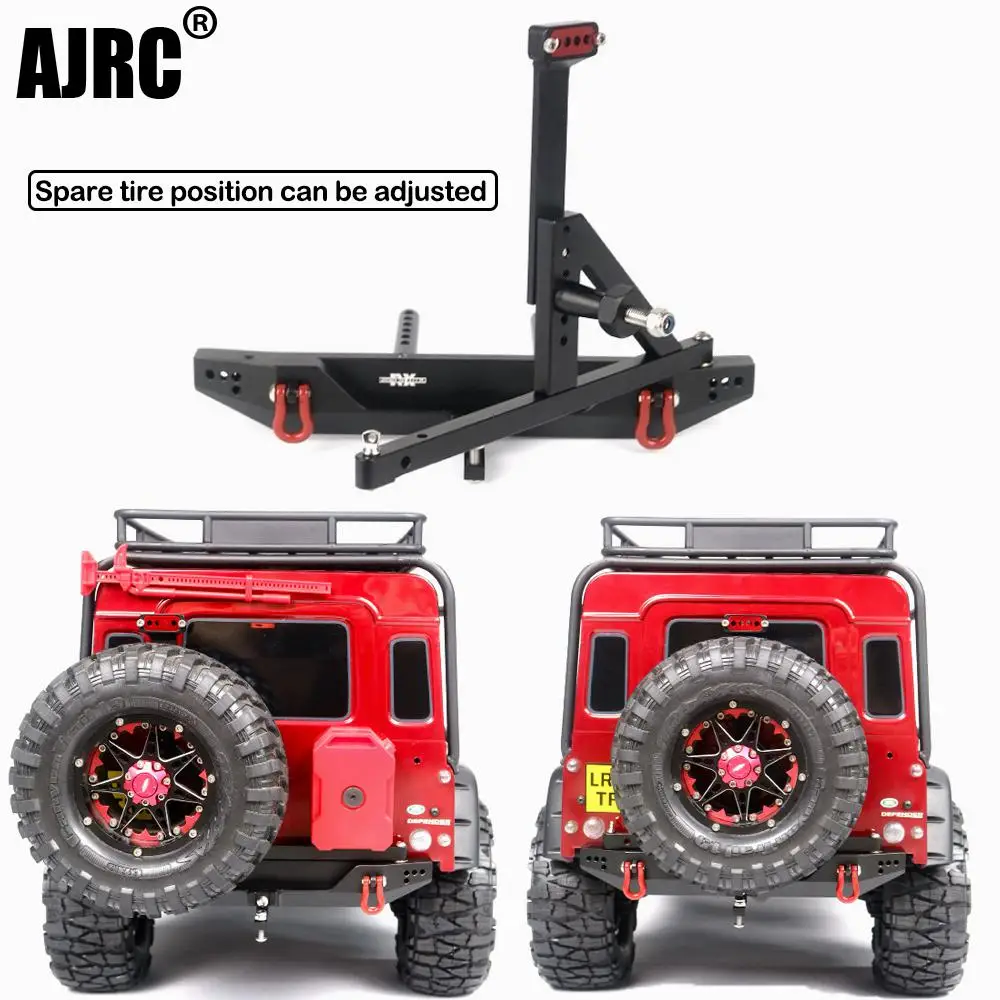트랙스 1/10 RC카 Trx-4 디펜더 액시얼 Scx10 Ii 90046 90047 금속 리어 범퍼, 스페어 타이어 장착 가능