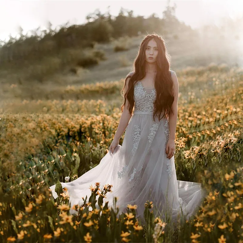 

SWEMILE Lace Long Evening Dress 2020 Vestido De Festa Double V Neck Appliques Prom Gowns Robe De Soiree