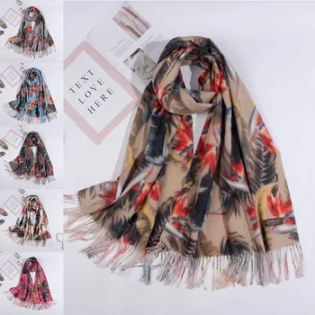 

Fashion Tassel Scarf for Women Vintage Ladies Warm Scarves Printed Long Muffler All-Match Shawl J9
