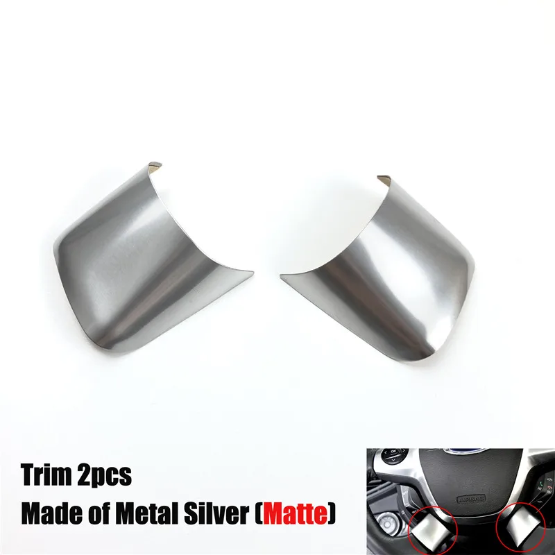 Trim 2x Metal Silver ABS Car sticker Chrome trim steering wheel paillette cover case for Ford Focus 3 mk3 2012-/KUGA 2013- auto accessories - Название цвета: Trim 2x Metal Silver