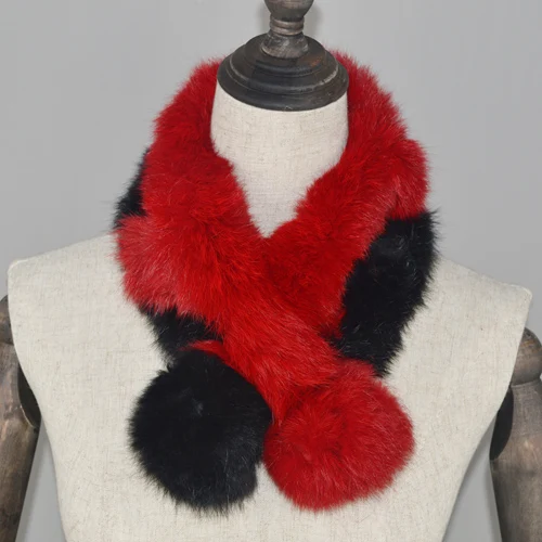 Новинка,, женский шарф из натурального кроличьего меха, натуральный кроличий мех, теплый мягкий шейный платок, модные шарфы из кроличьего меха - Цвет: red and black