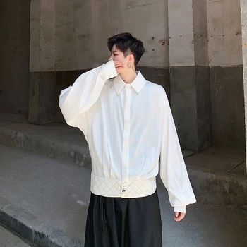 

Stage Clothing Men Vintage Fashion Bat Long Sleeve Loose Casual White Shirt Coat Male Streetwear Short Style Party Dress Shirt