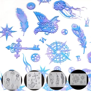 

4 PCS Bookmark Hollow Gear Bird Feather Jellyfish Epoxy Resin Mold DIY Crystal Compass for Resin Mirror Mould
