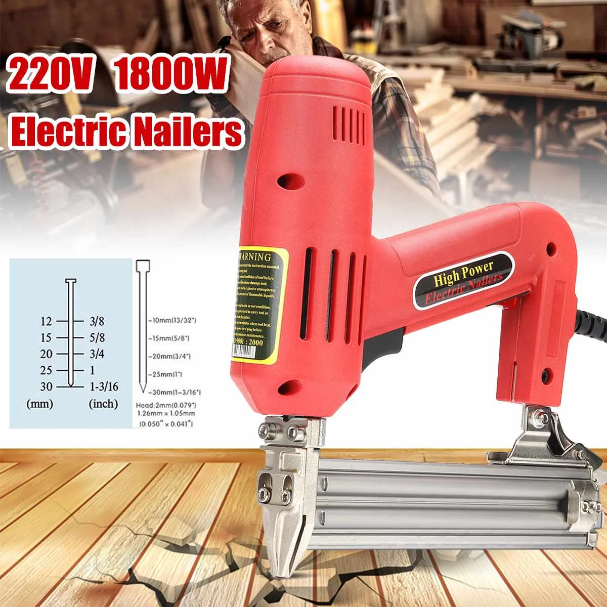 

220V 1800W Electric Nailer and Stapler for Furniture Staple for Gun for Frame with Staples Nails Carpentry Woodworking Tools
