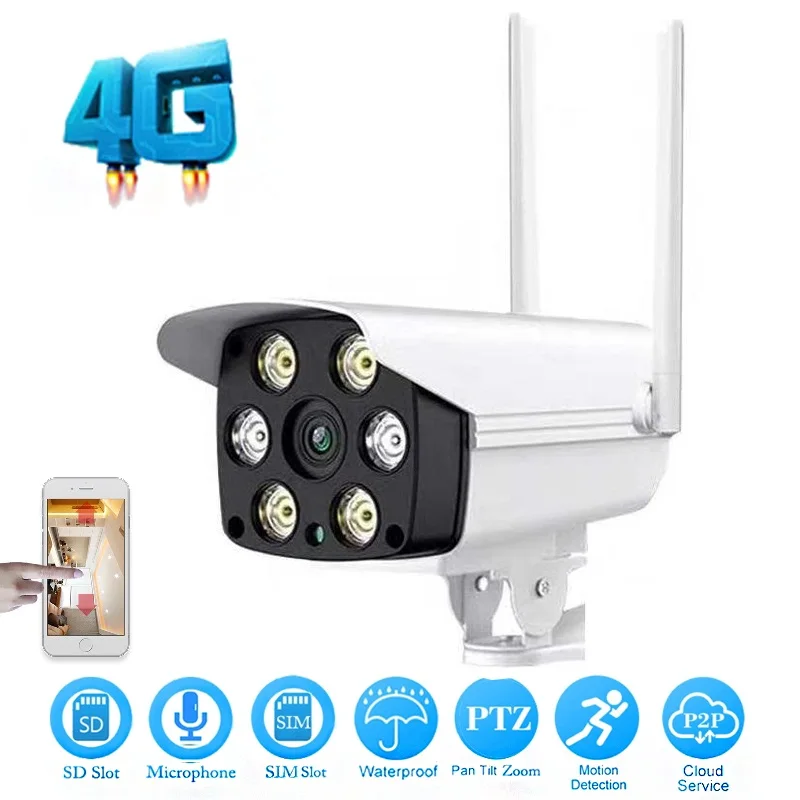 

Цилиндрическая IP-камера HD 1080P, Беспроводная GSM 4G SIM-карта, Wi-Fi, наружная фотокамера, ИК Ночное Видение, P2P, промышленная