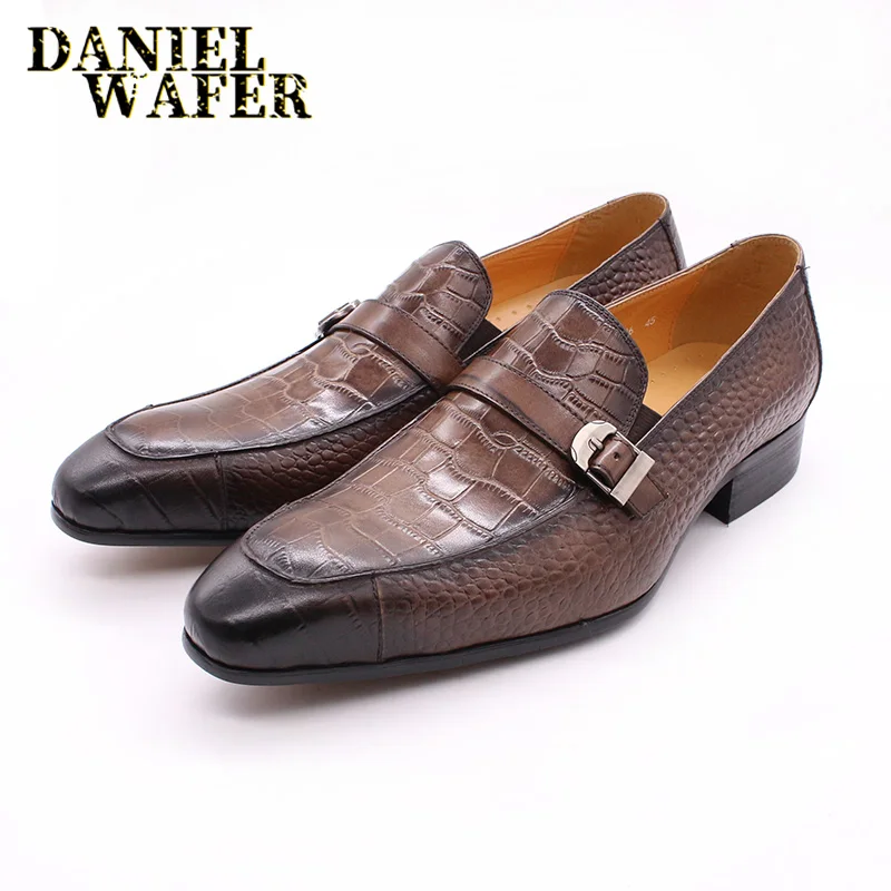 LUXURY HAND MADE LOAFERS MENS FORMAL DRESS CASUAL SHOES CROCODILE PRINTS BUCKLE STRAP SLIP BROWN BLACK GENUINE LEATHER SHOES MEN LUXURY HAND MADE LOAFERS MENS FORMAL DRESS CASUAL SHOES CROCODILE PRINTS BUCKLE STRAP SLIP BROWN BLACK GENUINE LEATHER SHOES MEN