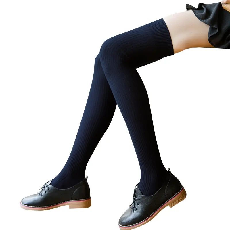 Спортивные носки женские чулки хлопок смесь ребристые бедра выше колена толстые