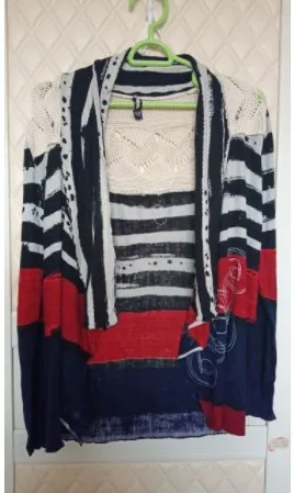 Испанский Deg Тонкий мульти-стиль эластичный рукав пятнистый Печатный свитер