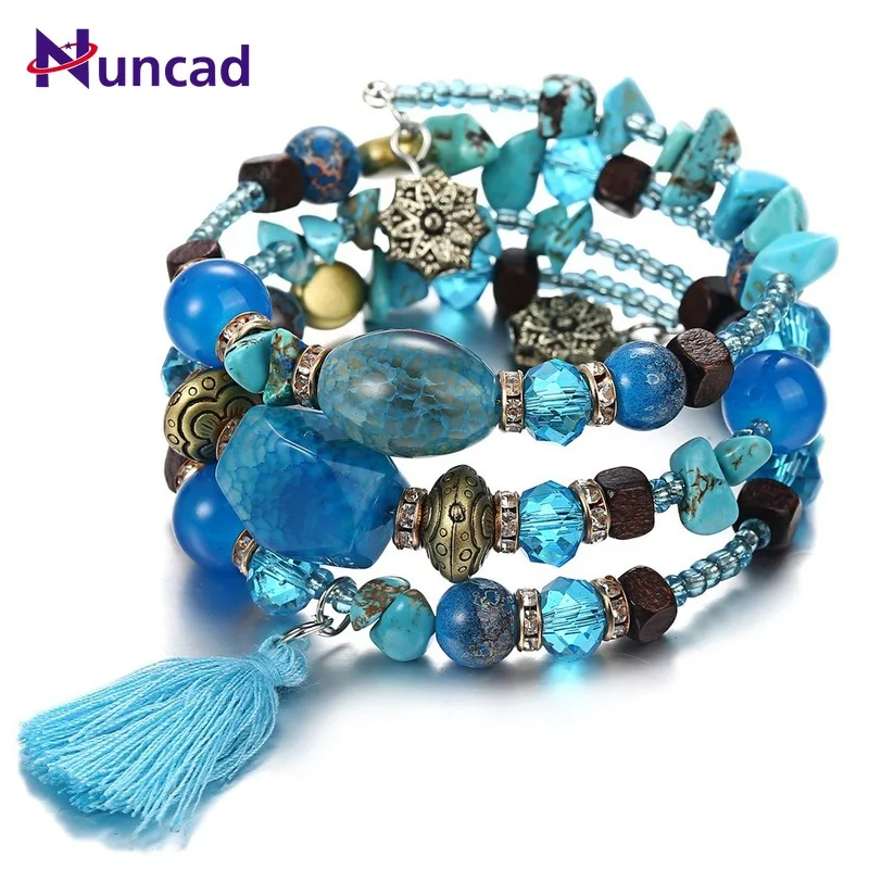 #*Cheap New Bohemia Multilayer Turquoises Bead Charm Bracelet for Women Men Vintage Boho Resin Stone Bracelets Bangles Ethnic Jewelry