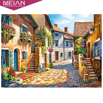 

2020 MEIAN town street full round drill 5d diy diamond painting scenery embroidery landscape cross stitch craft kit