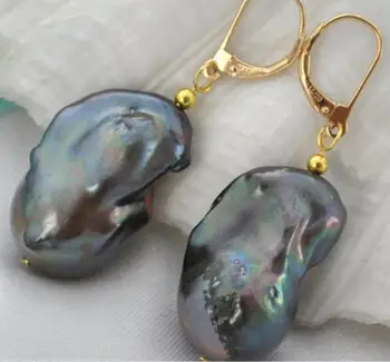 

Free shipping baroque black reborn keshi pearl dangle earring 20 hook