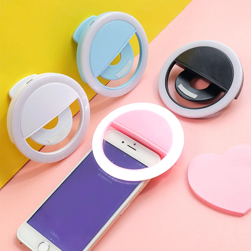 

1pc Mobile Phone Light Clip Selfie LED Auto Flash For Cell Phone Smartphone Round Portable Selfie Flashlight Makeup Mirror
