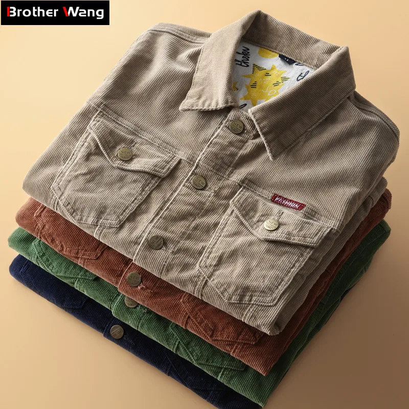 

2019 Autumn New Men's Corduroy Jacket Fashion Casual Vintage Jacket and Coats Male Brand Clothes Khaki Green Blue Coffee