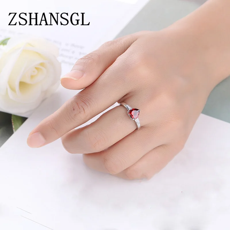 Романтическое 925 пробы Серебряное красное сердце проложить Кристалл CZ палец кольца для женщин модные Свадебные обручальные ювелирные изделия