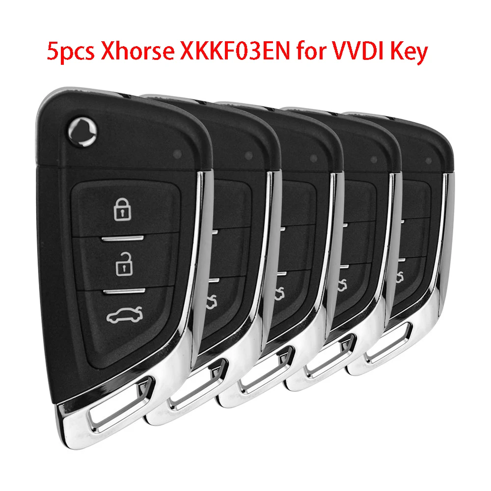 

OkeyTech 5Pcs Xhorse XKKF02EN Wire Remote Car Key Fob Knife Flip Universal 3 Buttons English Version for VVDI VVDI2 Key Tool