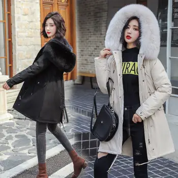 

2019 Cotton Liner Warm Coat And Waterproof Jacket Women Plus Size Slim Long Coat Female Winter Big Fur Hooded Parka Mujer Coats