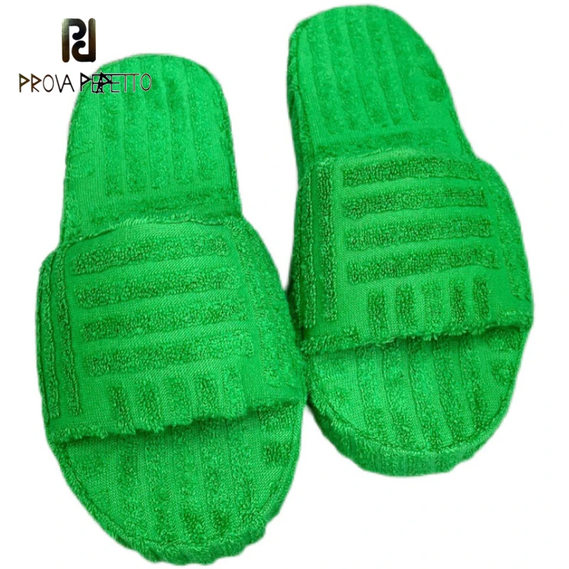 Chanclas de suela gruesa con punta redonda para mujer, ropa exterior de tela de rizo verde, informales que combinan con todo, moda de otoño, 2021|Zapatillas|