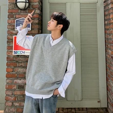 Winter New Sweater Vest Men Warm Fashion Solid Color Casual V-neck Sweater Pullover Man Streetwear Wild Loose Sleeveless Sweater Winter New Sweater Vest Men Warm Fashion Solid Color Casual V-neck Sweater Pullover Man Streetwear Wild Loose Sleeveless Sweater