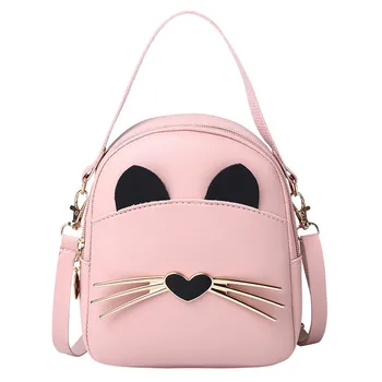 

Women's Cute Cat Small Handbag Fashion Female Shoulder Bags Ladies Solid Color Leather Multi-function Mini Backpack Outdoor Bag