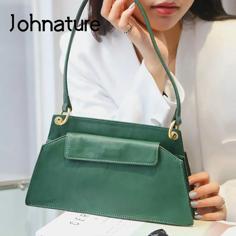 

Johnature Fashion Genuine Leather Women Shoulder Bags 2024 New Versatile Underarm Bag Nature Cowhide Solid Color Premium Handbag
