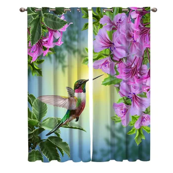 

Plant Flower Hummingbirds Curtains Window Living Room Curtains Kitchen Indoor Window High Blackout Curtain