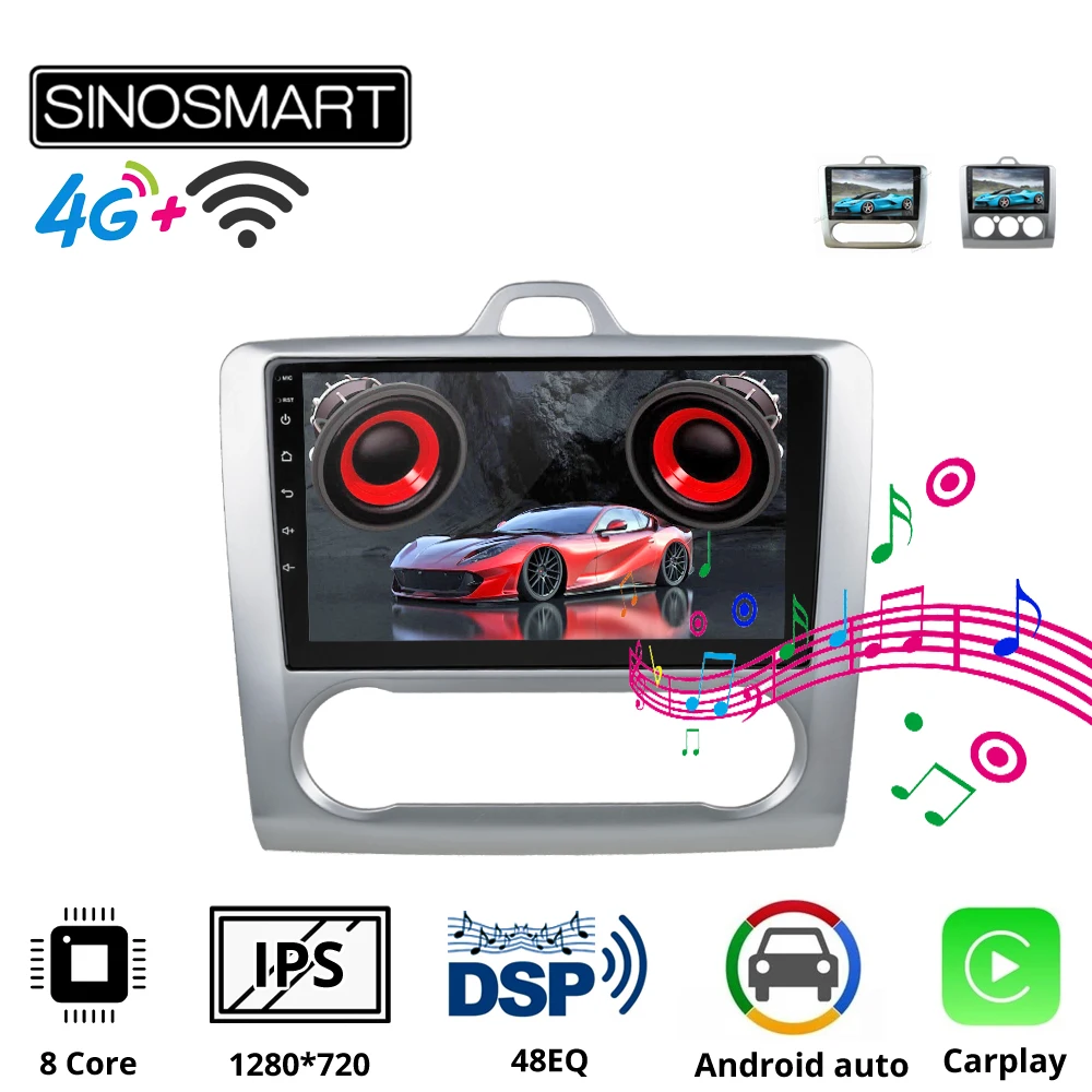 Sinosmart автомобильный радиоприемник с навигацией GPS для Ford Focus 2.5D IPS/QLED экран 8 ядер DSP