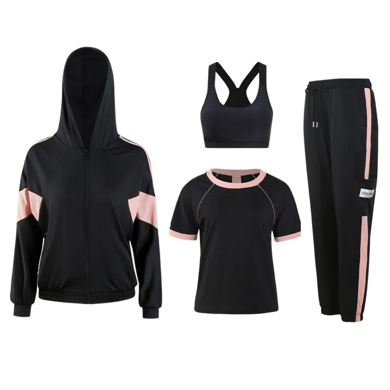 4 piece set A Женская Спортивная одежда для спортзала, 4 шт., набор для йоги, Женская Беговая одежда, спортивный комплект, леггинсы для тренировок, мягкий спортивный бюстгальтер пуш-ап, спортивные костюмы - Цвет: 4 piece set A