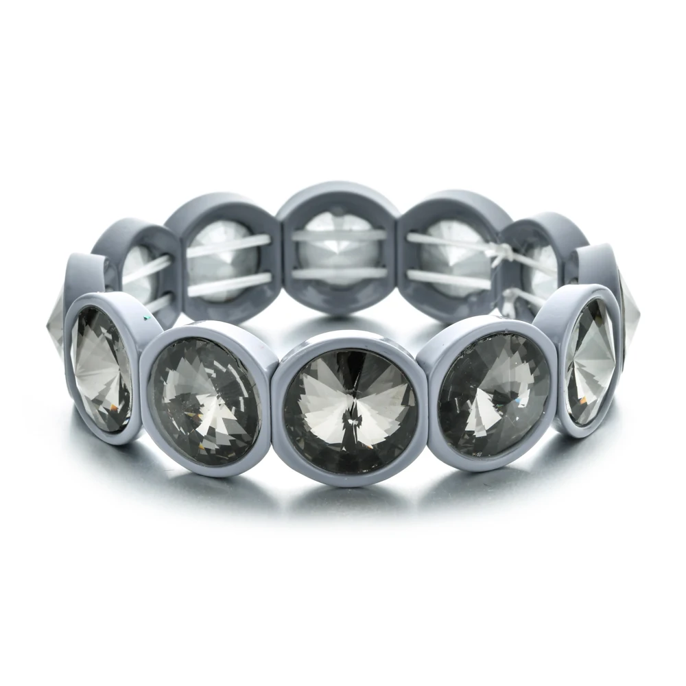 Многоцветный большой круглый эластичный браслет с кристаллами, цветной эмалированный растягивающийся стеклянный браслет, браслет с бусинами для женщин, подарки - Окраска металла: A8