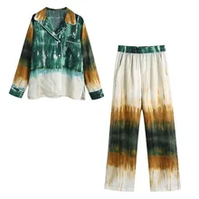 

ELIJOIN2021 Spring And Summer Women's Commuter Wear New Trend Leisure Style Color Matching Tie-dyed Shirt Pants