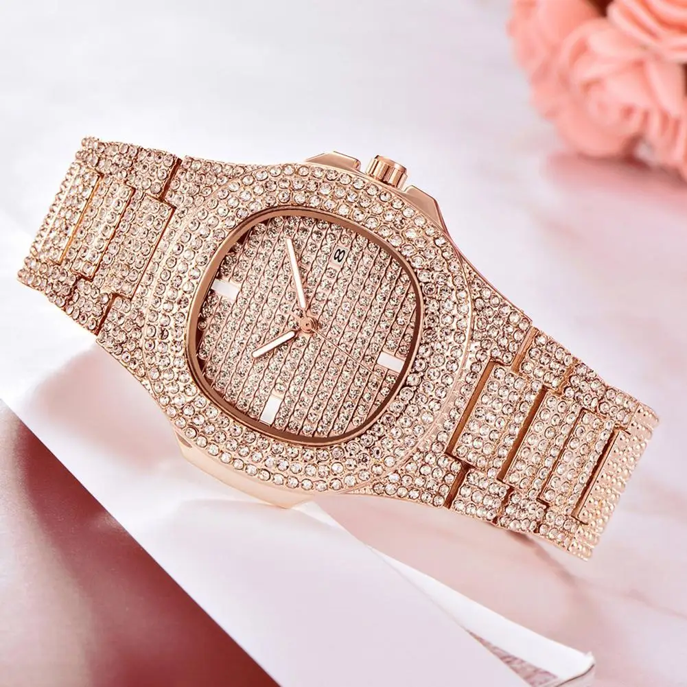 

Fashion Elegant Adjustable Rhinestone Inlaid Round Dial Ladies Analog Quartz Wrist Watch Women Gift relogio masculino 2019 New