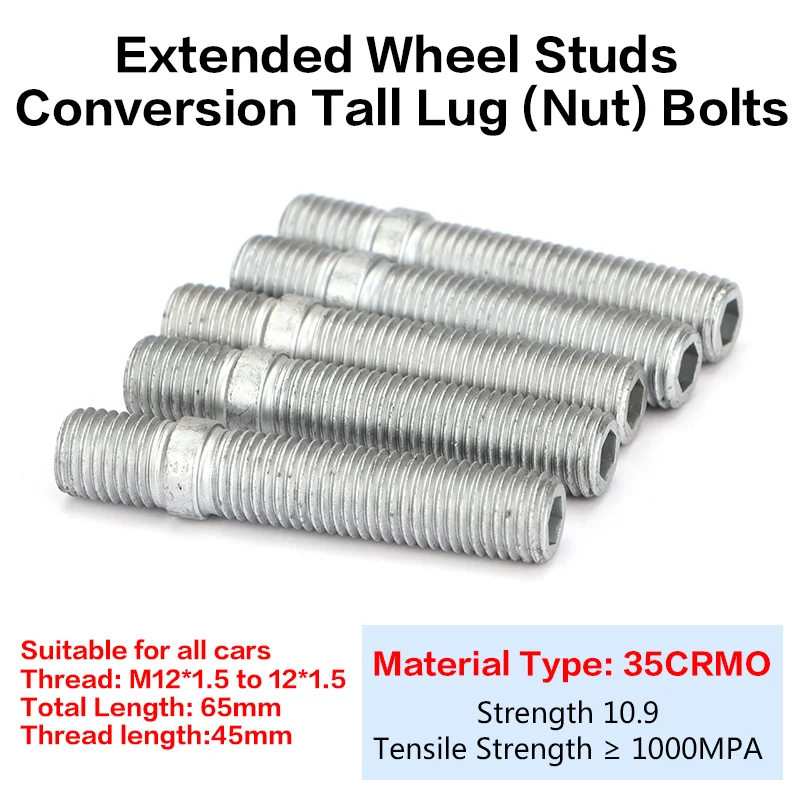 

16/20Pieces Extended Wheel Studs Conversion Tall Lug (Nut) Bolts / Screw Adapter Kit(M12x1.5-M12x1.5) Free Shipping