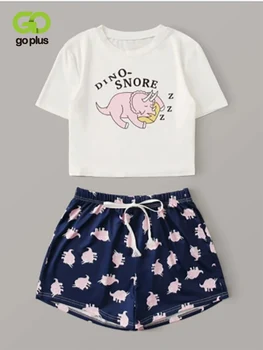 

GOPLUS Women's Sleepwear Ladies Pajamas Nightwear Set Cute Cartoon Short Set Pajamas Short Sleeve Summer Pijama