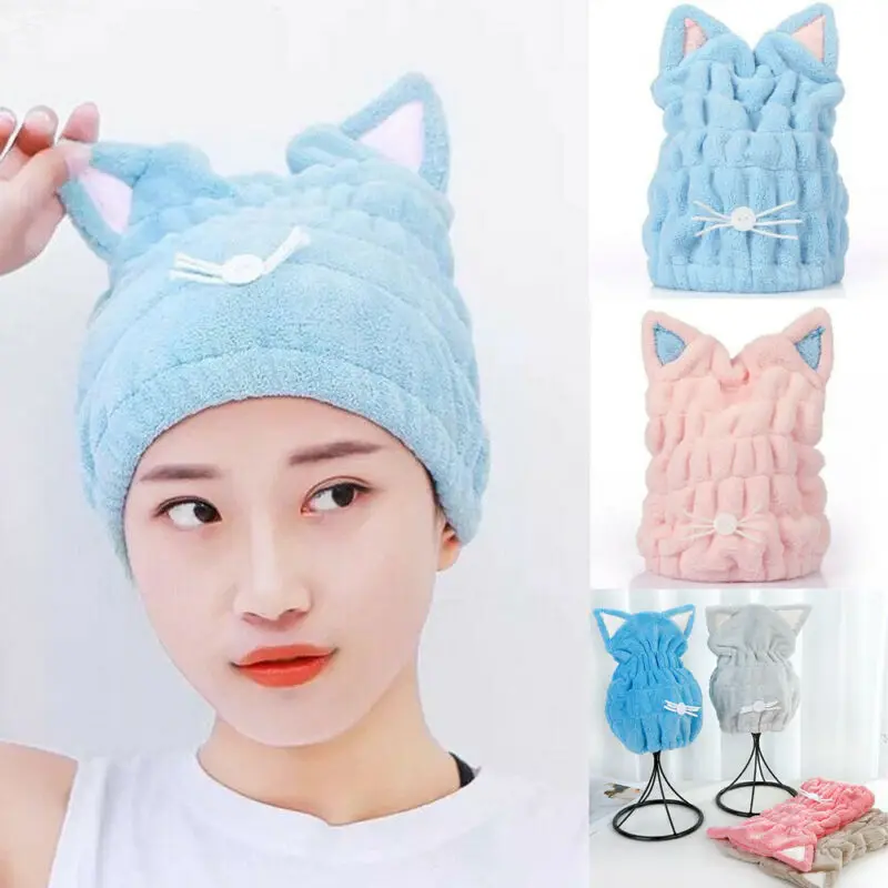 Мультфильм милый кот Женщины микрофибры волос Быстрый сушильный душ обёрточная бумага для ванной головы тюрбан абсорбирующий полотенце автомобиля