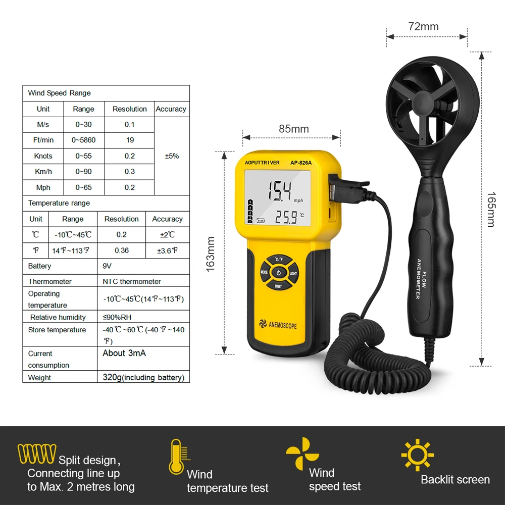 para medição da velocidade do ar, temperatura