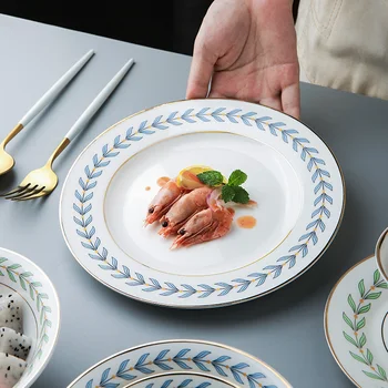 

Nordic Leaf Phnom Penh Ceramic Dinner Plate High-end Tableware Set Coffee Cup Set Western Plate Salad Bowl